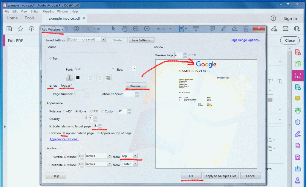 How To Insert An Image Logo Into a PDF Page or Multiple Pages, Add Watermark