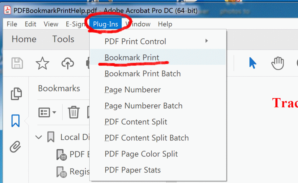 PDF Bookmark Print Acrobat Plugin