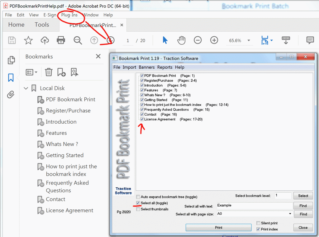 Select PDF Bookmarks to Export