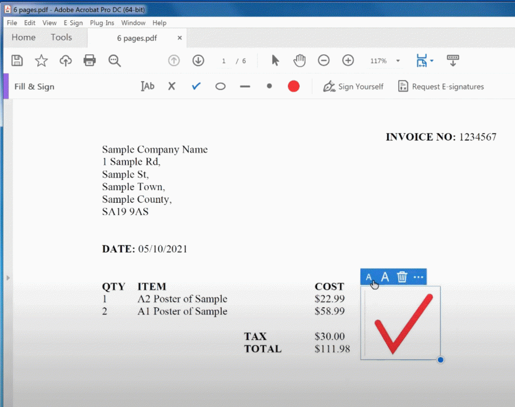 How to add a check mark symbol to a pdf page