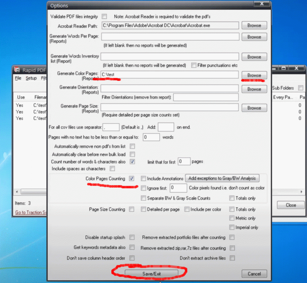 Setup Rapid PDF Count  Color Counting