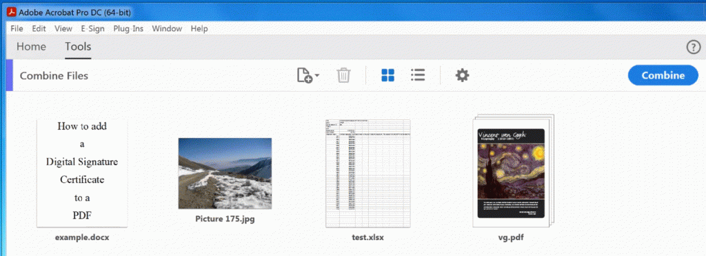 Drag and Drop Files around to combine to pdf