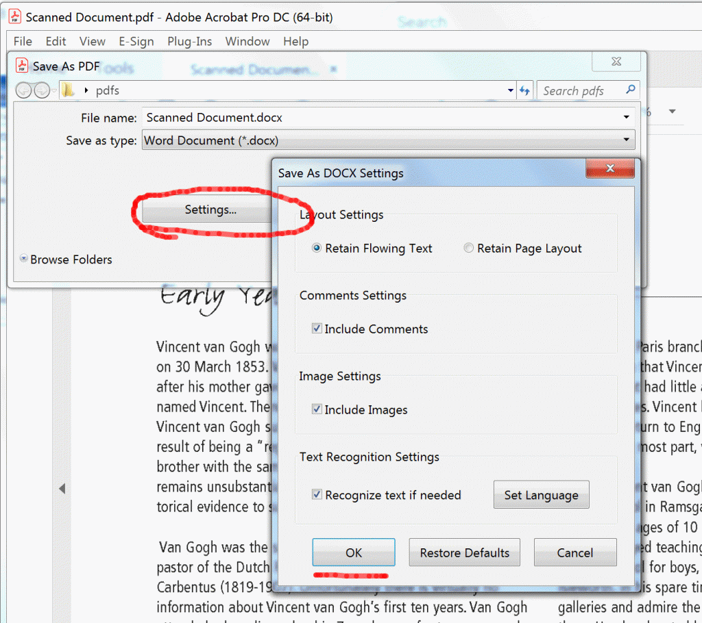 PDF to Word Conversion Settings in Adobe Acrobat Pro