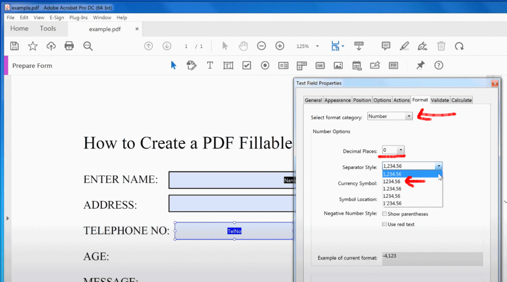 Add a Telephone Number to PDF Form