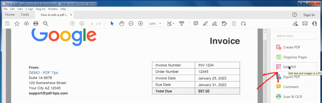 Edit PDF Invoice