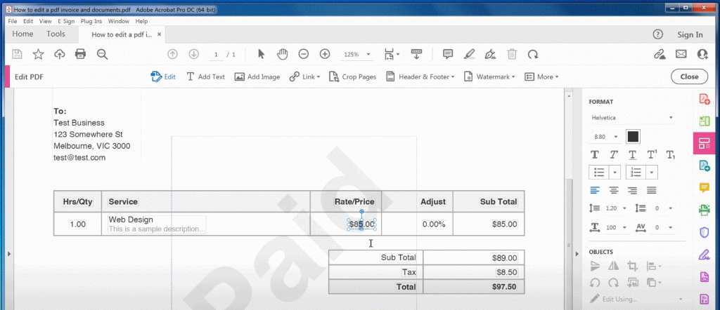 Edit a PDF Invoice Totals