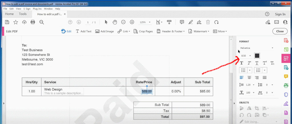 Edit PDF Font Size