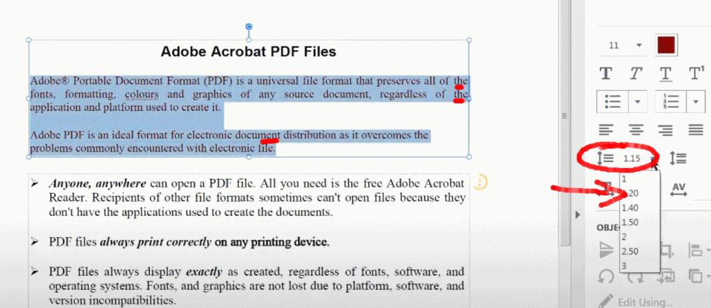 How to change the line height for text in a PDF