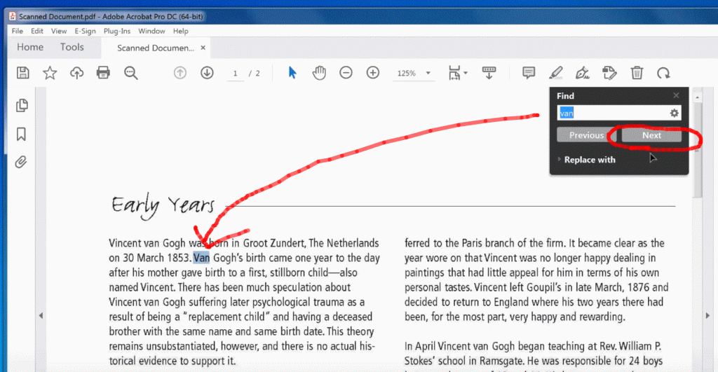 Search PDF Text with the Find Tool