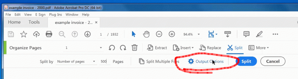 Split PDF Options in Adobe Acrobat