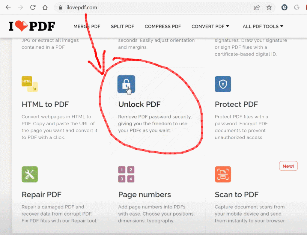 Unlock a PDF online with ilovepdf