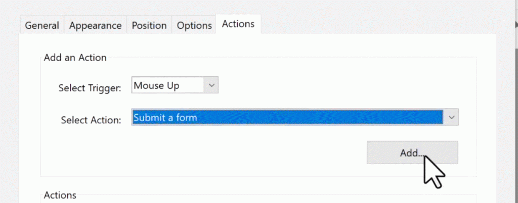 Add a submit a form button action to email pdf